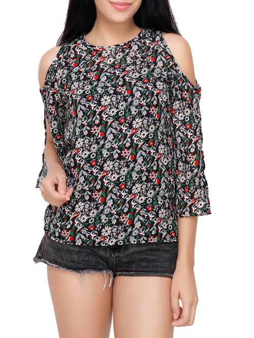 black georgette printed top - 14904073 - Standard Image - 1