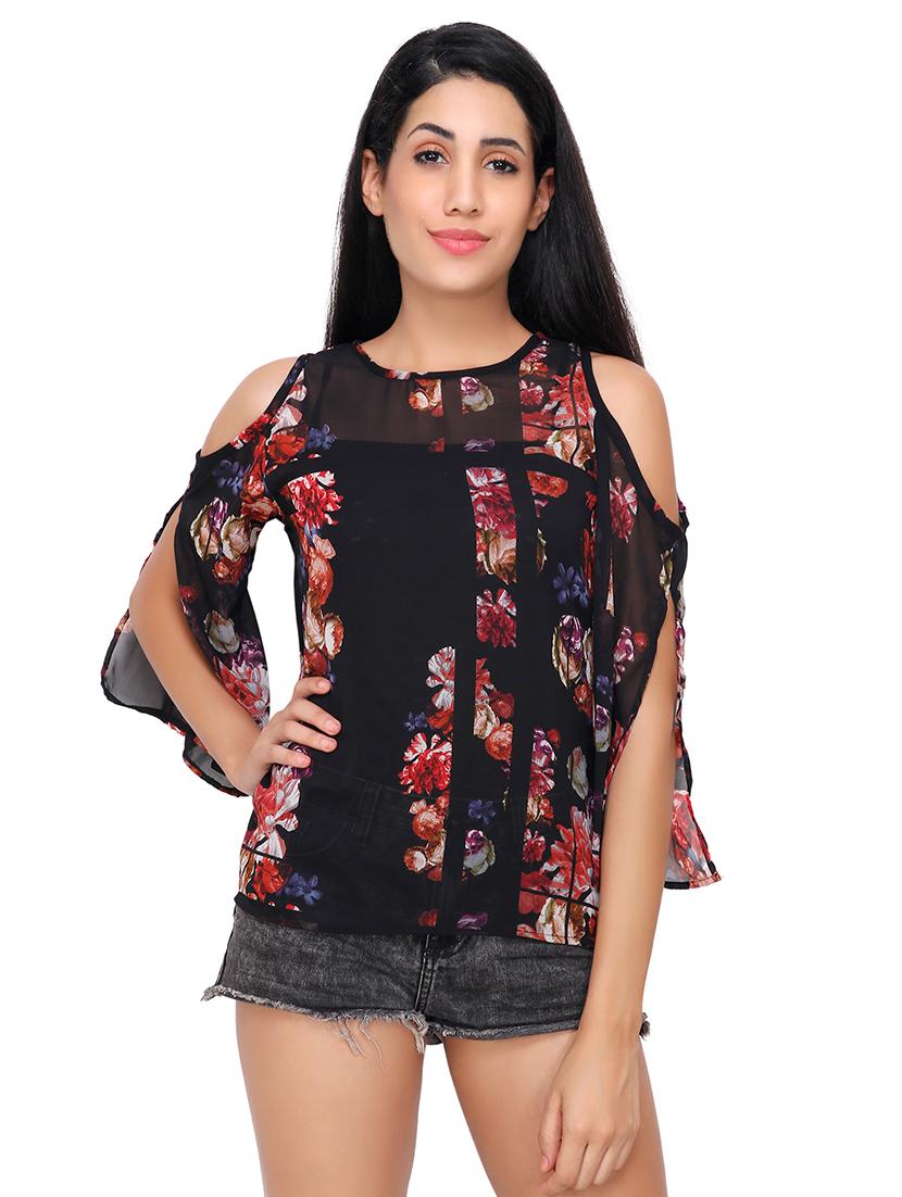 black printed georgette top - 14904075 - Zoom Image - 1
