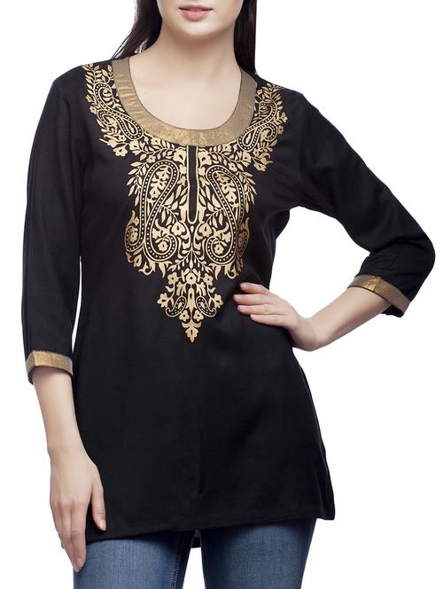 black viscose straight kurti - 14904079 - Standard Image - 1