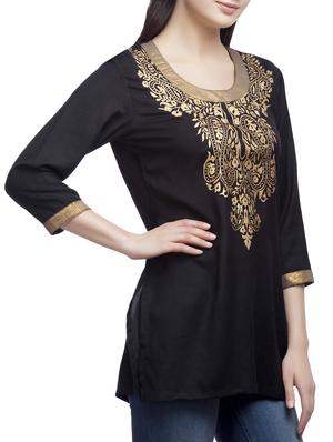 black viscose straight kurti - 14904079 - Standard Image - 2