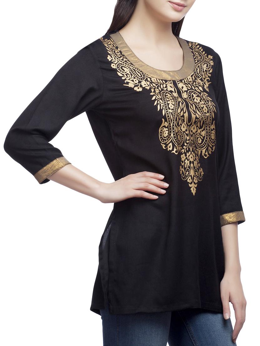 black viscose straight kurti - 14904079 - Zoom Image - 2
