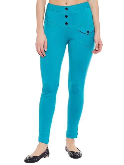 Solid blue cotton jeggings - 14904110 - Very Small Image - 1