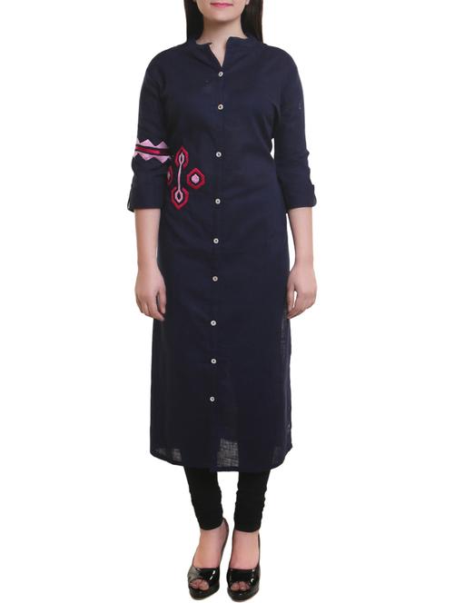 ANAH blue cotton straight kurta - 14904127 - Standard Image - 1