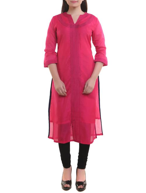 ANAH pink cotton straight kurta - 14904135 - Standard Image - 1
