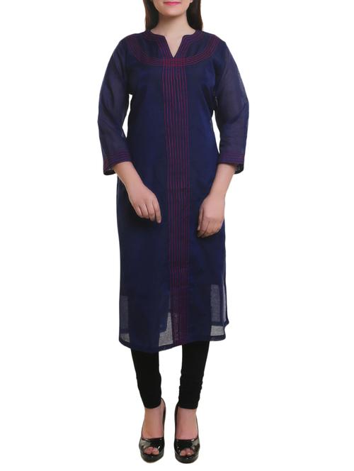 ANAH blue cotton straight kurta - 14904136 - Standard Image - 1
