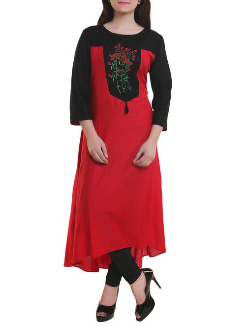 red cotton straight kurta - 14904137 - Very Small Image - 1