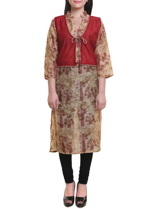 red cotton straight kurta - 14904144 - Very Small Image - 1