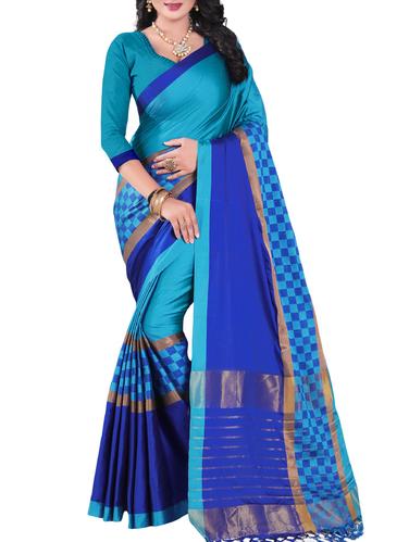 sky blue cotton silk woven saree with blouse - 14904263 - Very Small Image - 1