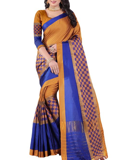 brown cotton silk woven saree with blouse - 14904268 - Very Small Image - 1