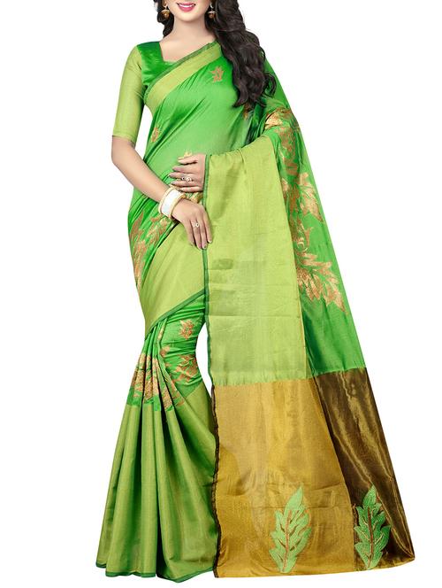 green cotton silk embroidered saree with blouse - 14904272 - Very Small Image - 1
