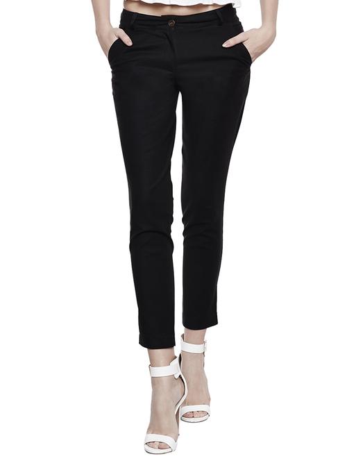 black cotton flat front trouser - 14904702 - Very Small Image - 1