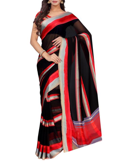 black georgette printed saree with blouse - 14904774 - Standard Image - 1