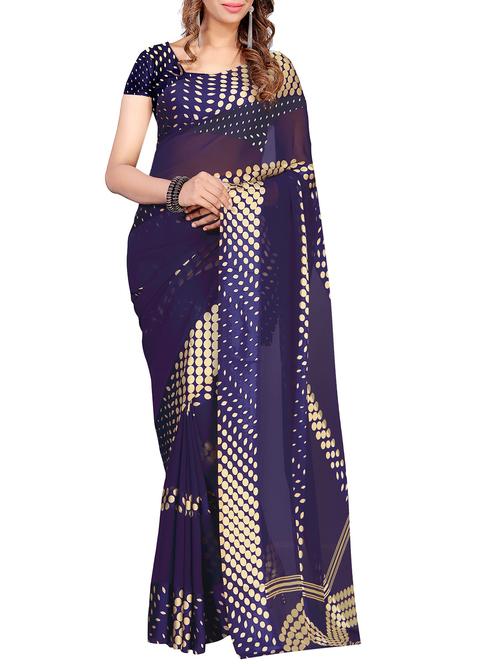 blue georgette printed saree with blouse - 14904777 - Standard Image - 1