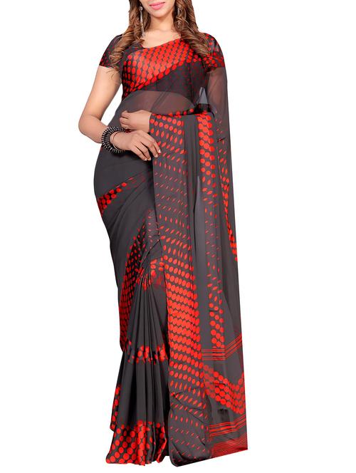 grey georgette printed saree with blouse - 14904779 - Very Small Image - 1