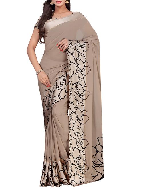 grey georgette printed saree with blouse - 14904782 - Very Small Image - 1