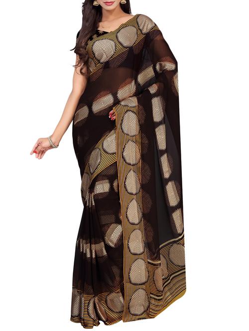 black georgette printed saree with blouse - 14904783 - Very Small Image - 1