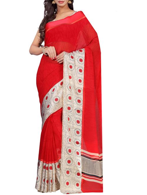 red georgette printed saree with blouse - 14904784 - Standard Image - 1