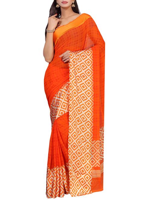 orange georgette printed saree with blouse - 14904787 - Standard Image - 1