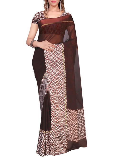 brown georgette printed saree with blouse - 14904790 - Standard Image - 1