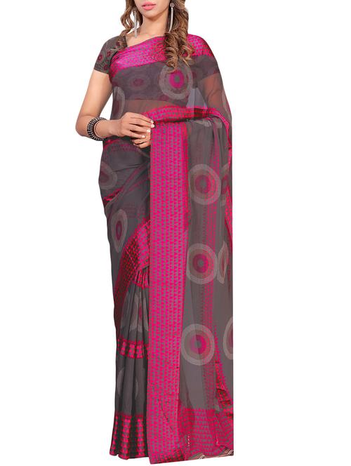 grey georgette printed saree with blouse - 14904796 - Standard Image - 1