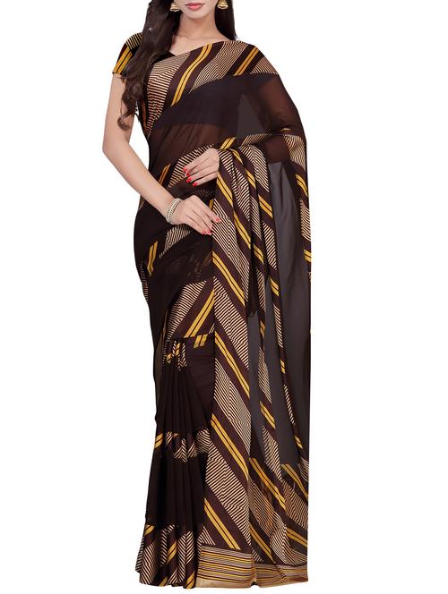 brown georgette printed saree with blouse - 14904798 - Standard Image - 1