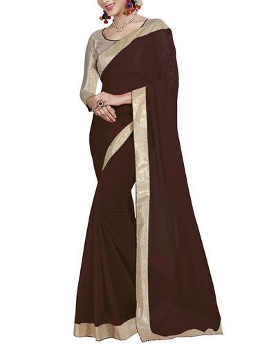brown georgette bordered saree with blouse - 14904825 - Very Small Image - 1