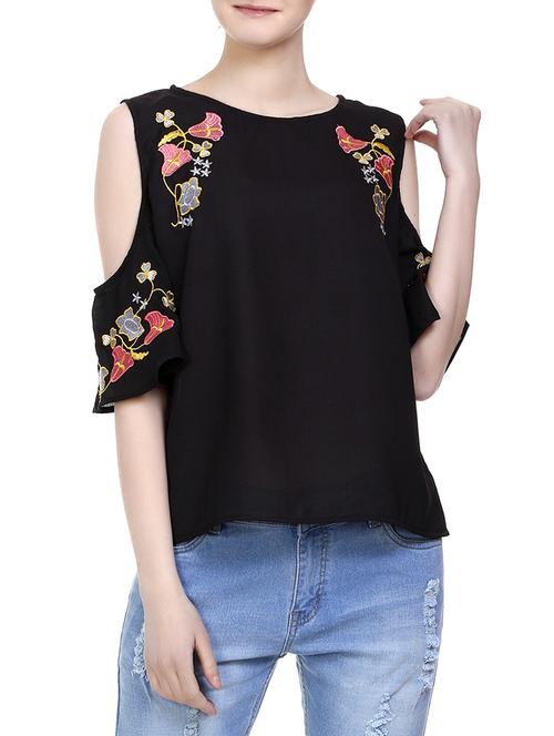 black embroidered cold shoulder top - 14904860 - Standard Image - 1