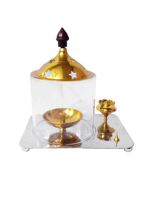 Decorate India Brass Glass 3D Kit Akhand diya 6.2 inch - 14905107 - Standard Image - 1