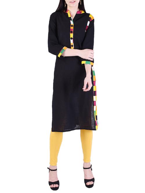 black cotton straight kurta - 14905172 - Very Small Image - 1