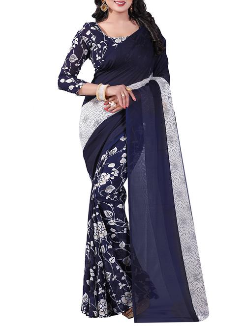 blue georgette half & half saree with blouse - 14905276 - Very Small Image - 1