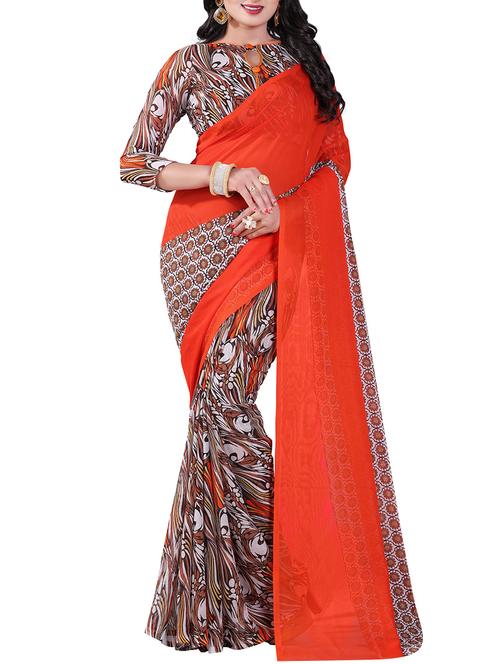 orange georgette half & half saree with blouse - 14905280 - Very Small Image - 1