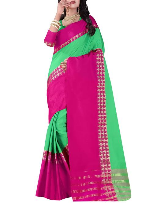 green cotton silk woven saree with blouse - 14905285 - Very Small Image - 1