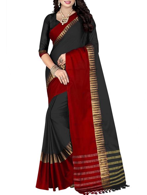 black cotton silk woven saree with blouse - 14905288 - Standard Image - 1