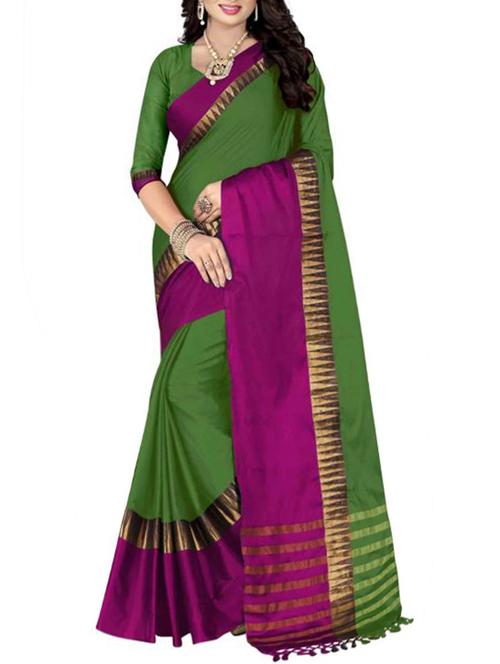 green cotton silk woven saree with blouse - 14905289 - Standard Image - 1