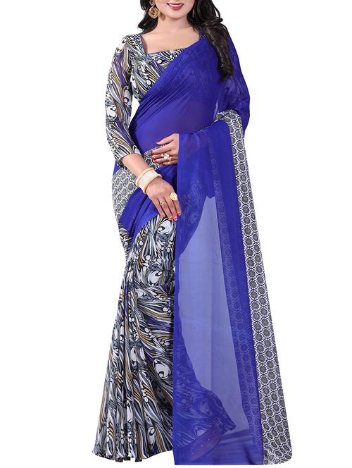 blue georgette half & half saree with blouse - 14905555 - Standard Image - 1