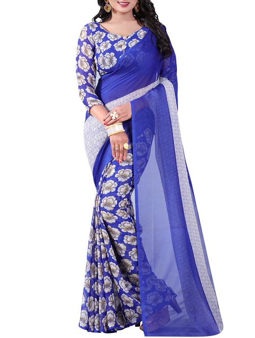 blue georgette half & half saree with blouse - 14905557 - Very Small Image - 1