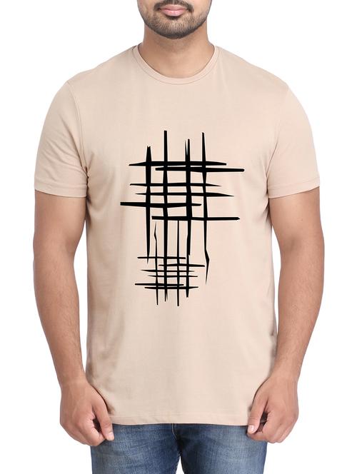 beige cotton chest print tshirt - 14905572 - Standard Image - 1