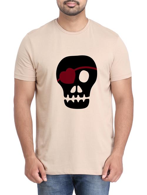 beige cotton chest print tshirt - 14905593 - Standard Image - 1