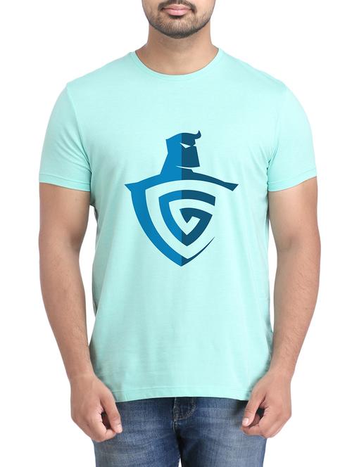 turquoise cotton chest print tshirt - 14905602 - Very Small Image - 1