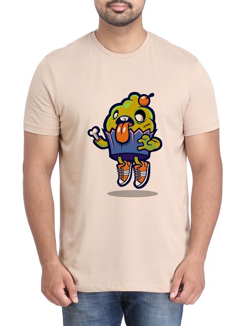beige cotton chest print tshirt - 14905614 - Standard Image - 1