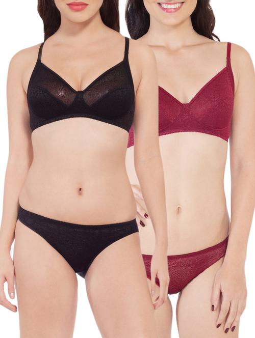 Set of 2 multi colored bras and panty set - 14905637 - Very Small Image - 1