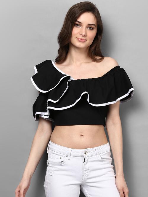 single shoulder ruffled crop top - 14905844 - Standard Image - 1