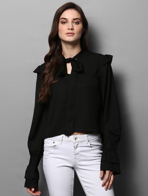 tie-knot neck polyester top - 14905846 - Standard Image - 1