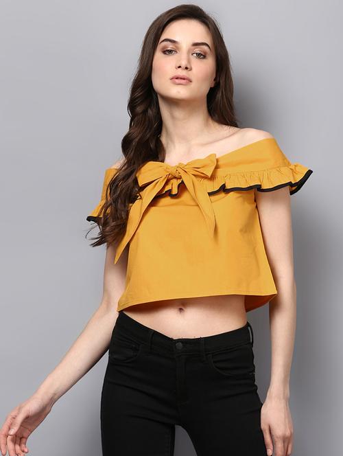 bow tie off shoulder crop top - 14905847 - Standard Image - 1