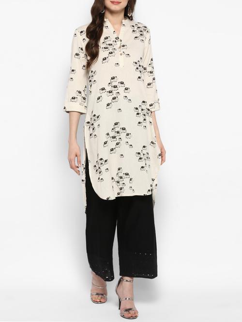 white cotton highlow kurta - 14905945 - Very Small Image - 1