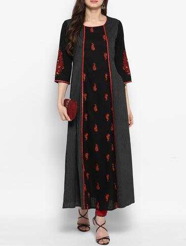 black cotton aline kurta - 14905946 - Very Small Image - 1
