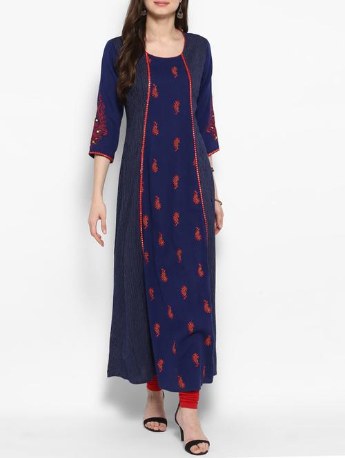 blue cotton aline kurta - 14905947 - Standard Image - 1