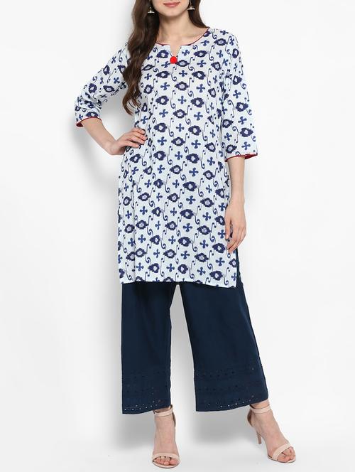 White cotton straight kurta - 14905961 - Very Small Image - 1