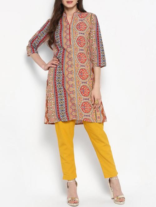brown cotton straight kurta - 14905962 - Very Small Image - 1