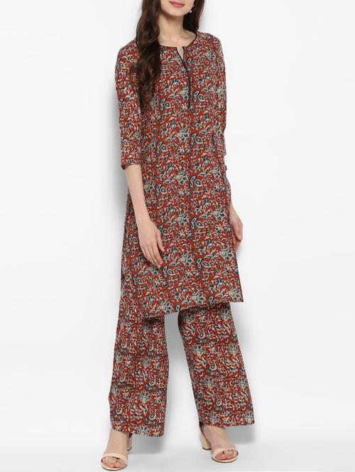 brown cotton straight kurta - 14905963 - Very Small Image - 1